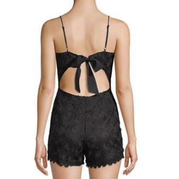 Lovers + Friends Revolve Songbird Black Crochet Lace Cut Out Tie Back Romper - Picture 2 of 6